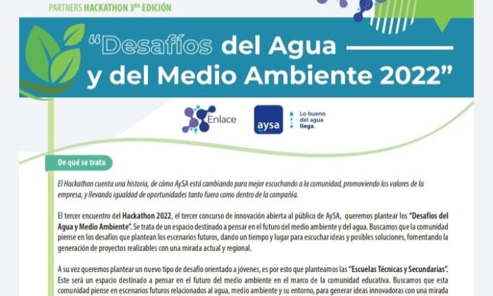 Hackathón "Desafíos del agua y el medioambiente 2022", Aysa busca sumar tecnología para su transformación digital en el cuidado del agua